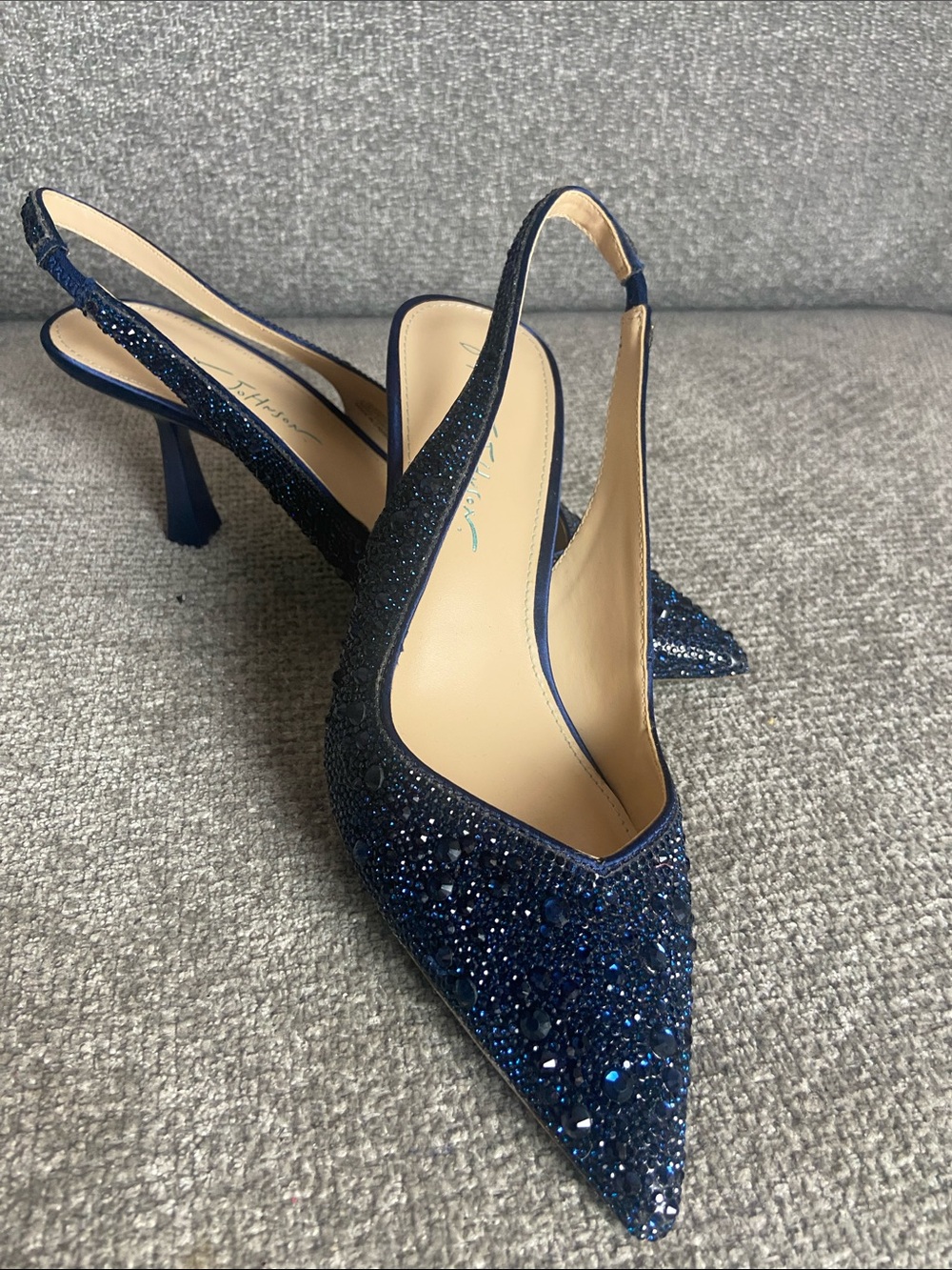 Betsey Johnson Navy Crystal Pointed Slingback Heels size 7M